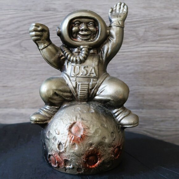 Other - Vintage Astronaut Cast Metal Coin Bank "Man Sit and Wave on the Moon" July 1969